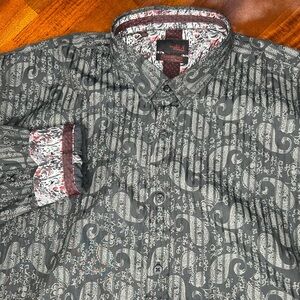 Eight X Buckle Black‎ Paisley Printed Flip Cuff Long Sleeve Button Up Shirt